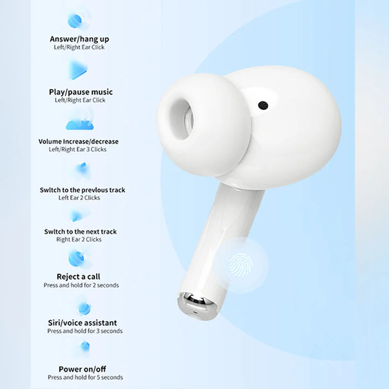 Auriculares Bluetooth sem fios Air Pro 2025 TWS, auriculares HiFi com redução de ruído, à prova de água, para iPhone e Android.