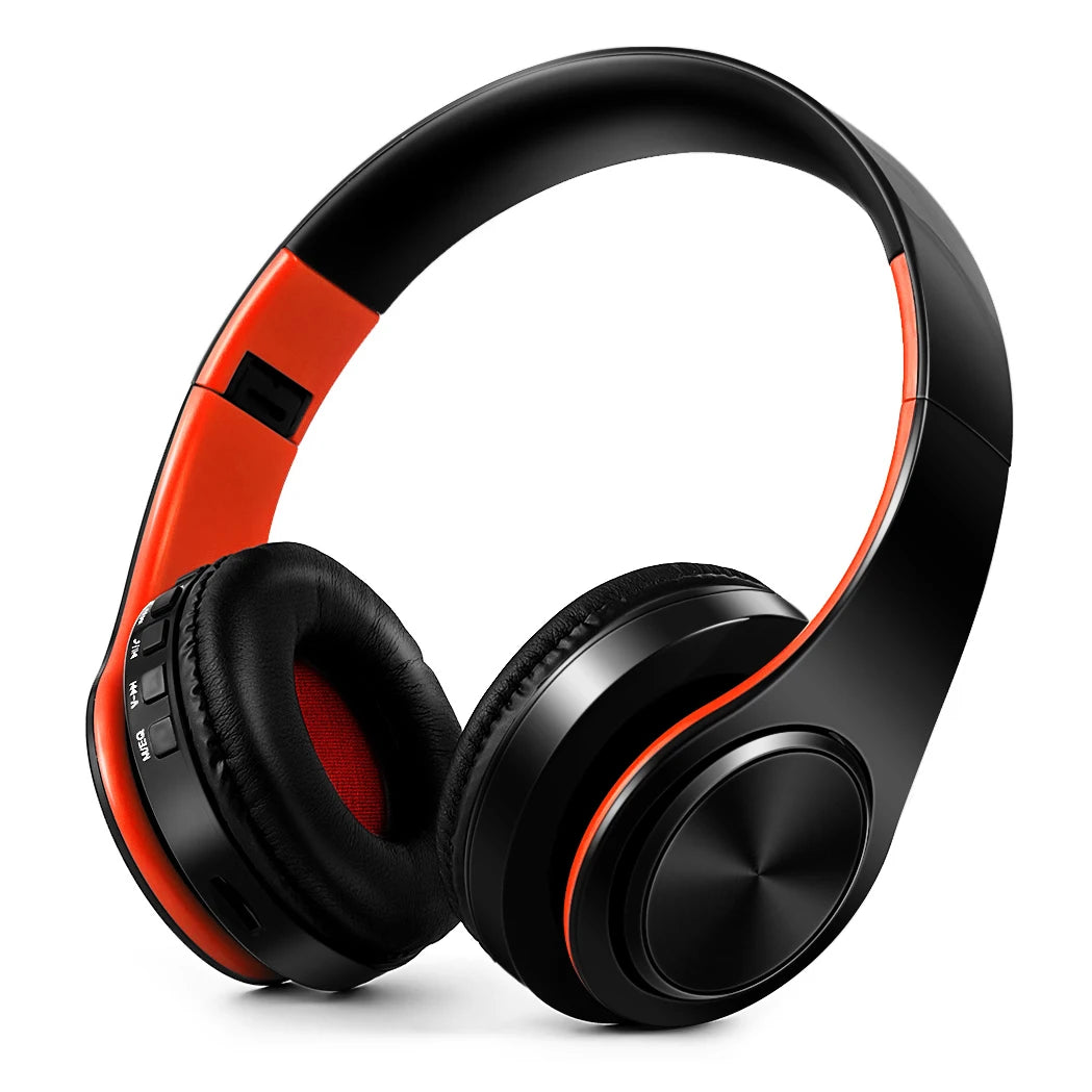 Auriculares sem fios Bluetooth dourados, com microfone incorporado e compatibilidade universal com Android e iOS.