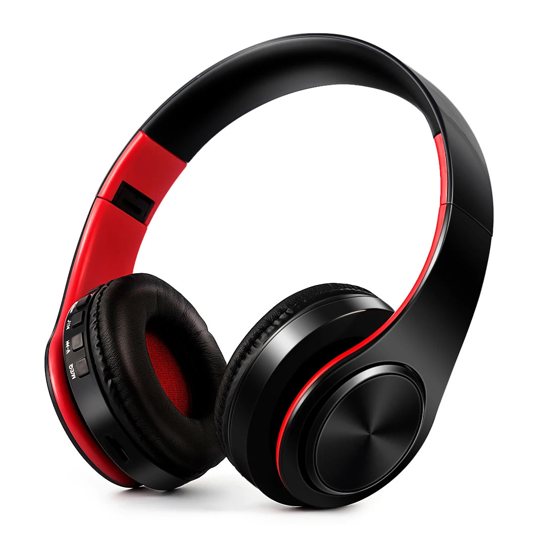 Auriculares sem fios Bluetooth dourados, com microfone incorporado e compatibilidade universal com Android e iOS.
