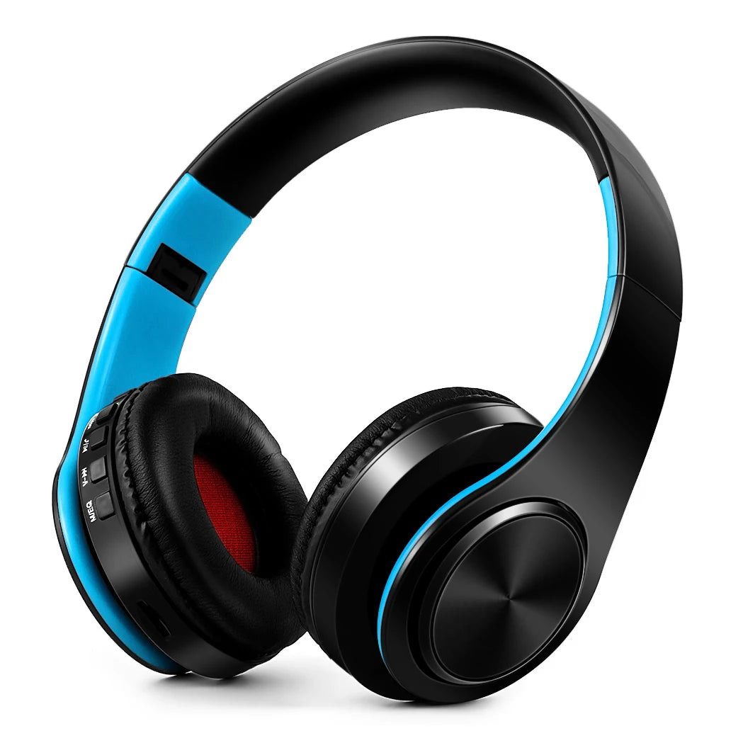 Auriculares sem fios Bluetooth dourados, com microfone incorporado e compatibilidade universal com Android e iOS.