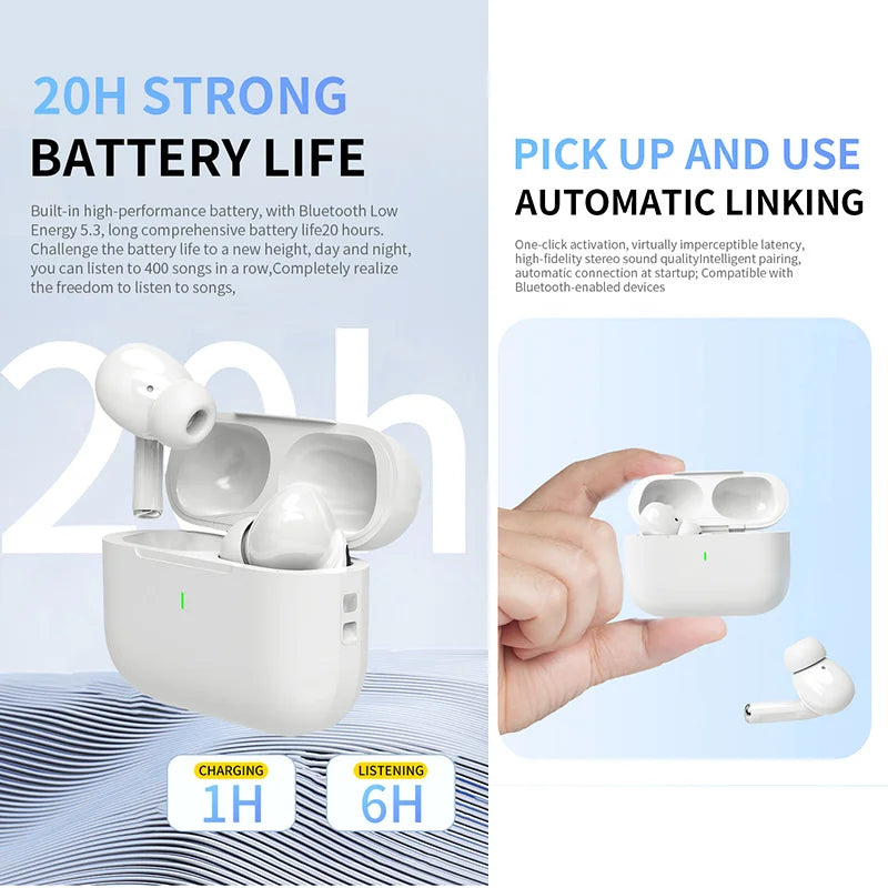 Auriculares Bluetooth sem fios Air Pro 2025 TWS, auriculares HiFi com redução de ruído, à prova de água, para iPhone e Android.